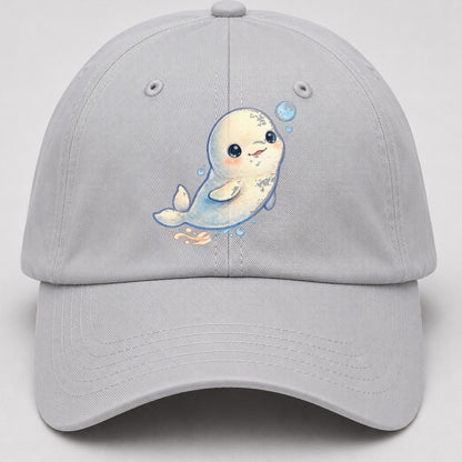 Beluga Whale Bubble Rise Sea Sprite Baseball Cap – Light Gray
