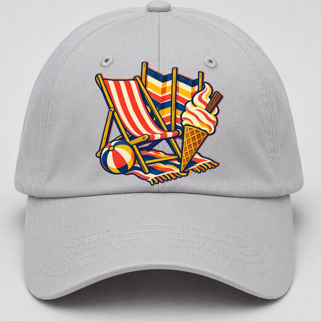 British Seaside Deckchair Windbreak And Ice Cream Uk Culture Heritage Baseball Cap – Light Gray