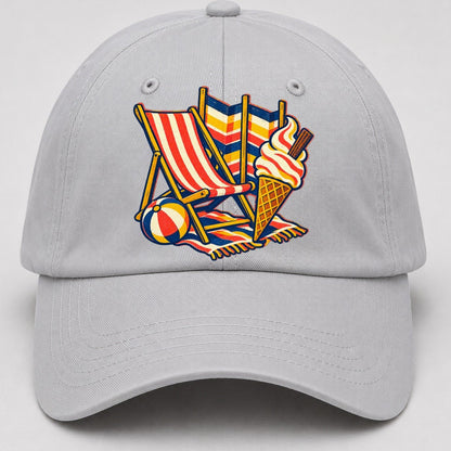British Seaside Deckchair Windbreak And Ice Cream Uk Culture Heritage Baseball Cap – Light Gray
