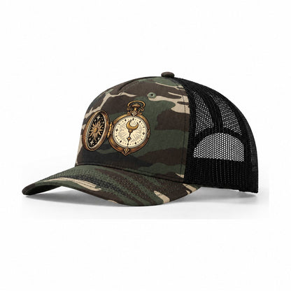 Night Watch Pocketwatch Sundown Familiars Trucker Hat – Woodland Camo Black