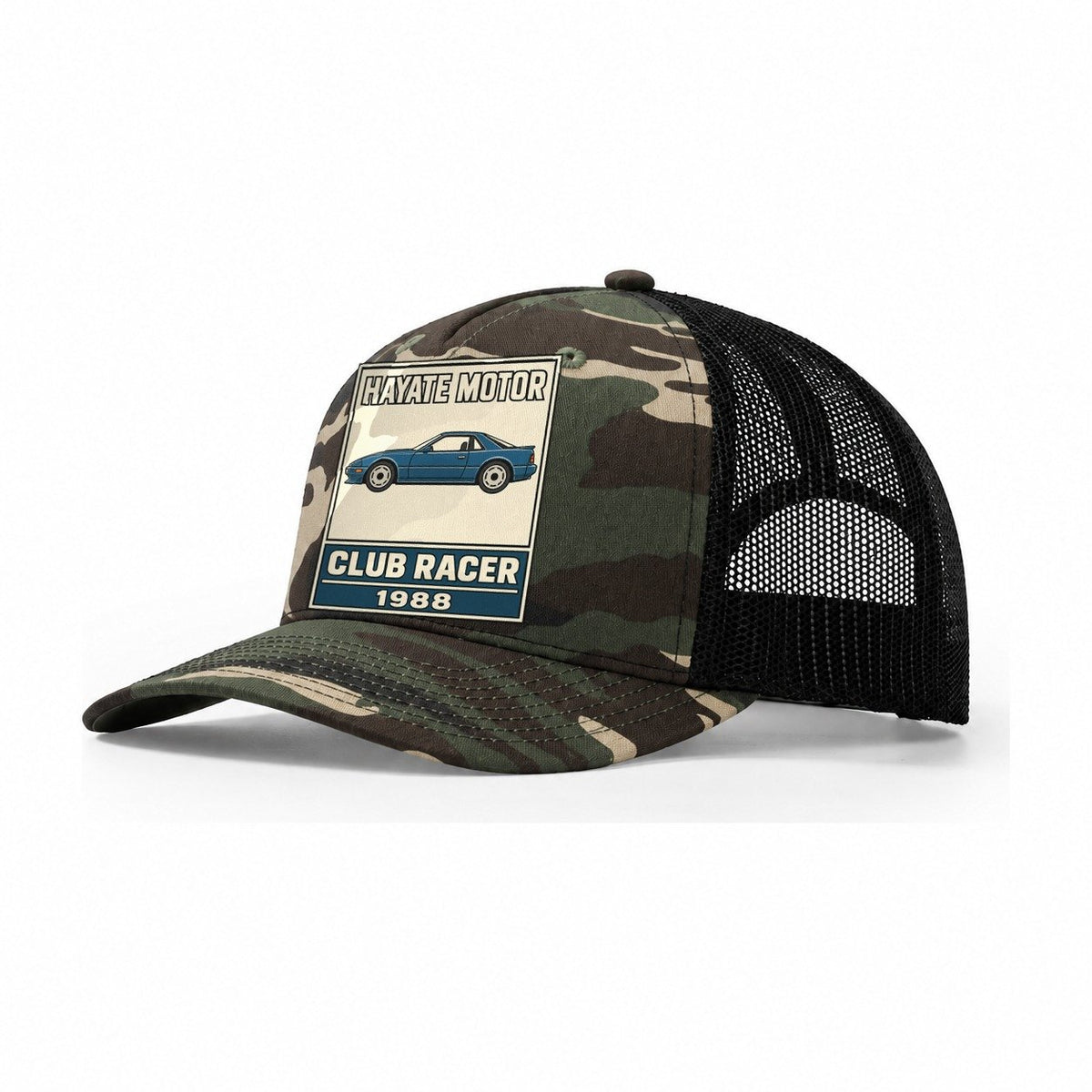 Hayabusa Club Racer Showa Speed Plates Trucker Hat – Woodland Camo Black
