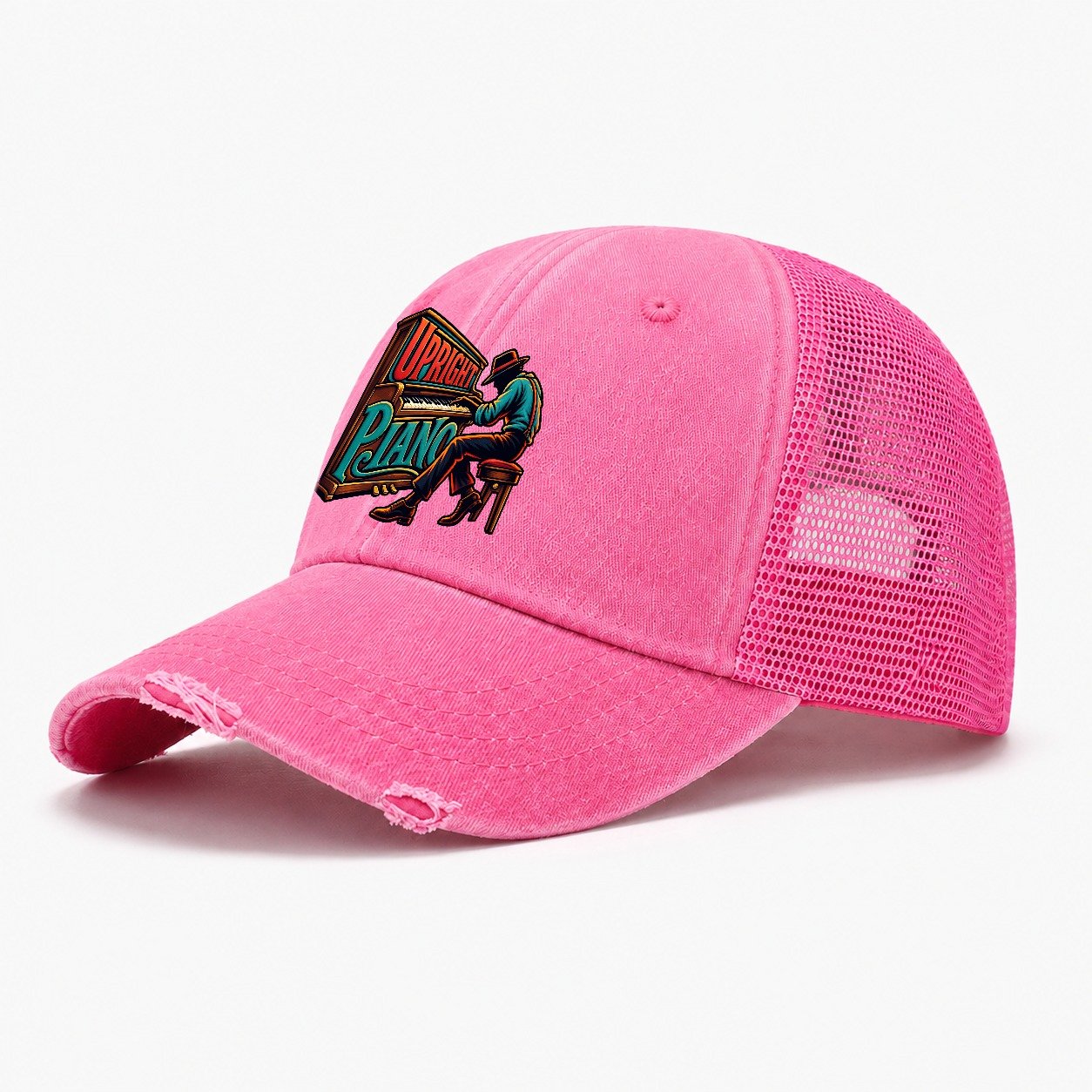 Upright Piano Wordmark Music Instruments Washed Trucker Hat – Rose