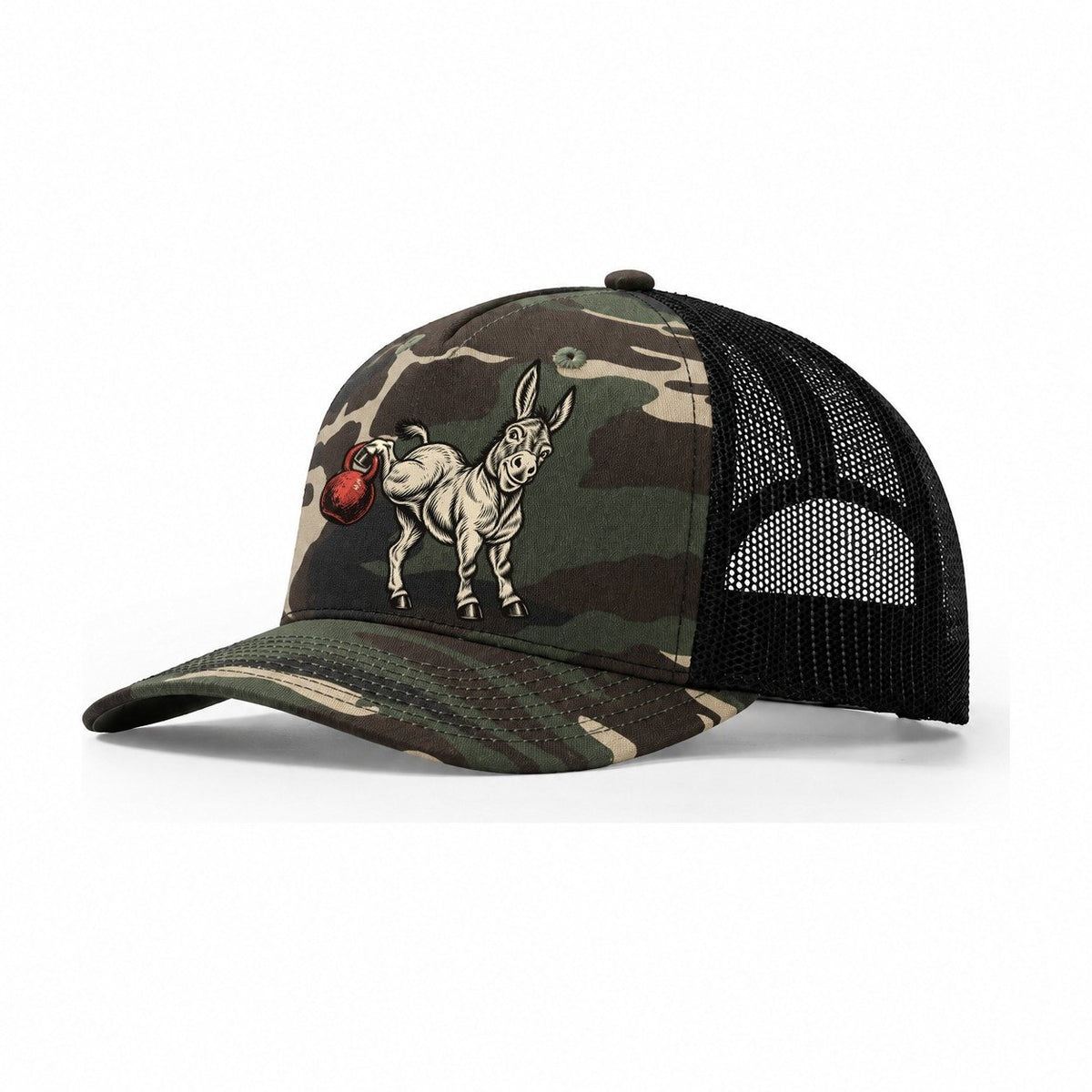 Donkey Kickbacks Animal Lifters Trucker Hat – Woodland Camo Black