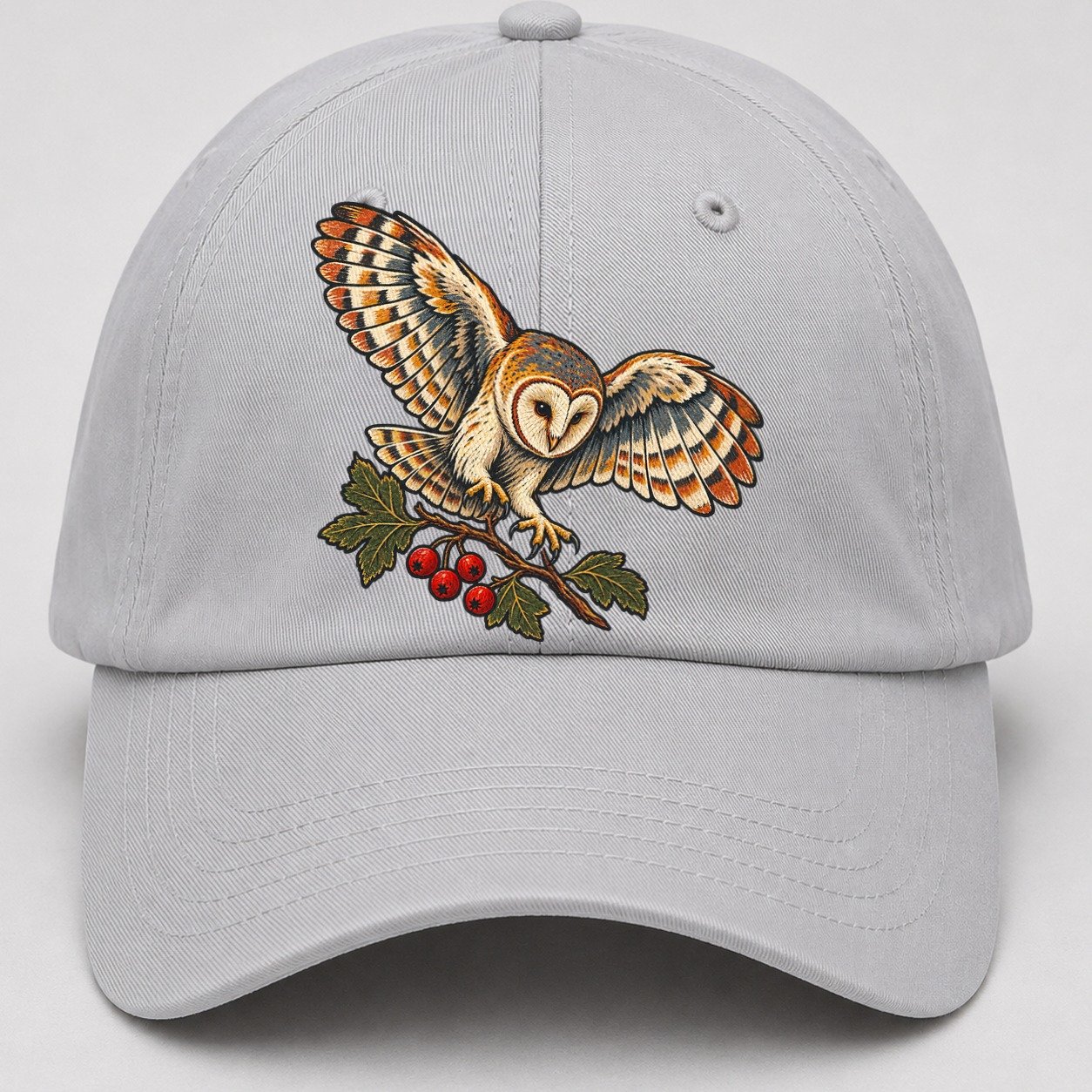 Barn Owl And Hawthorn Berries Uk Culture Heritage Baseball Cap – Light Gray