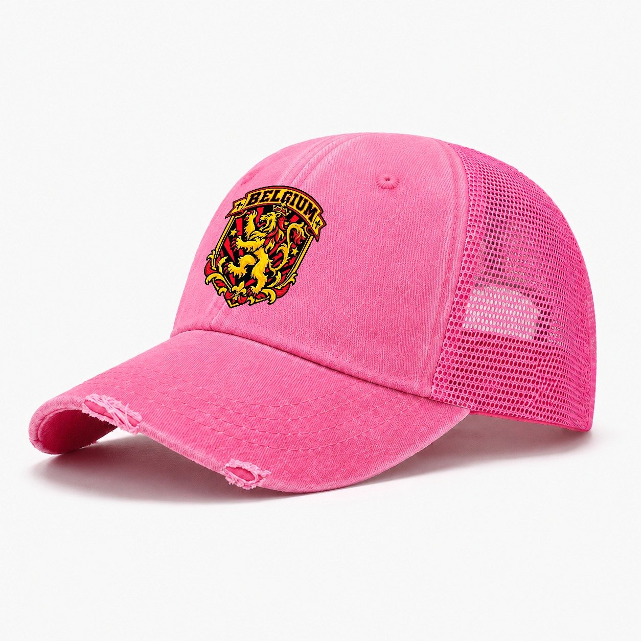 Belgium Retro Badge Country Logos Washed Trucker Hat – Rose