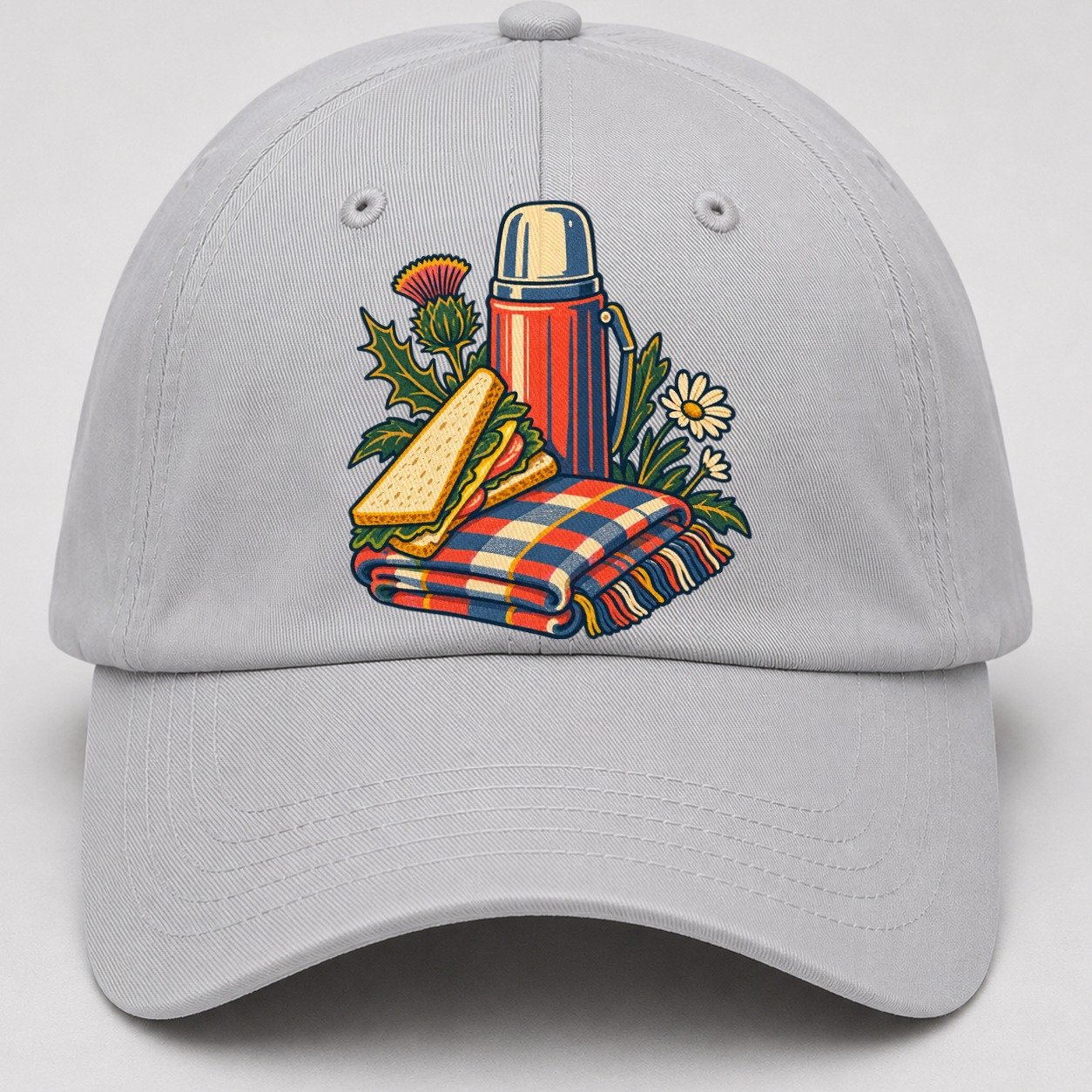 Picnic Flask Sandwich And Checked Blanket Uk Culture Heritage Baseball Cap – Light Gray