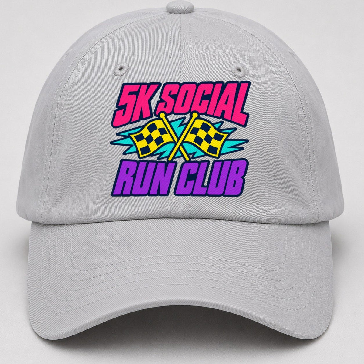 5K Social Run Club 90S Running Clubs Baseball Cap – Light Gray