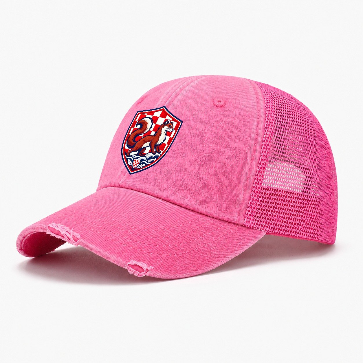 Croatia Minimal Emblem Country Logos Washed Trucker Hat – Rose
