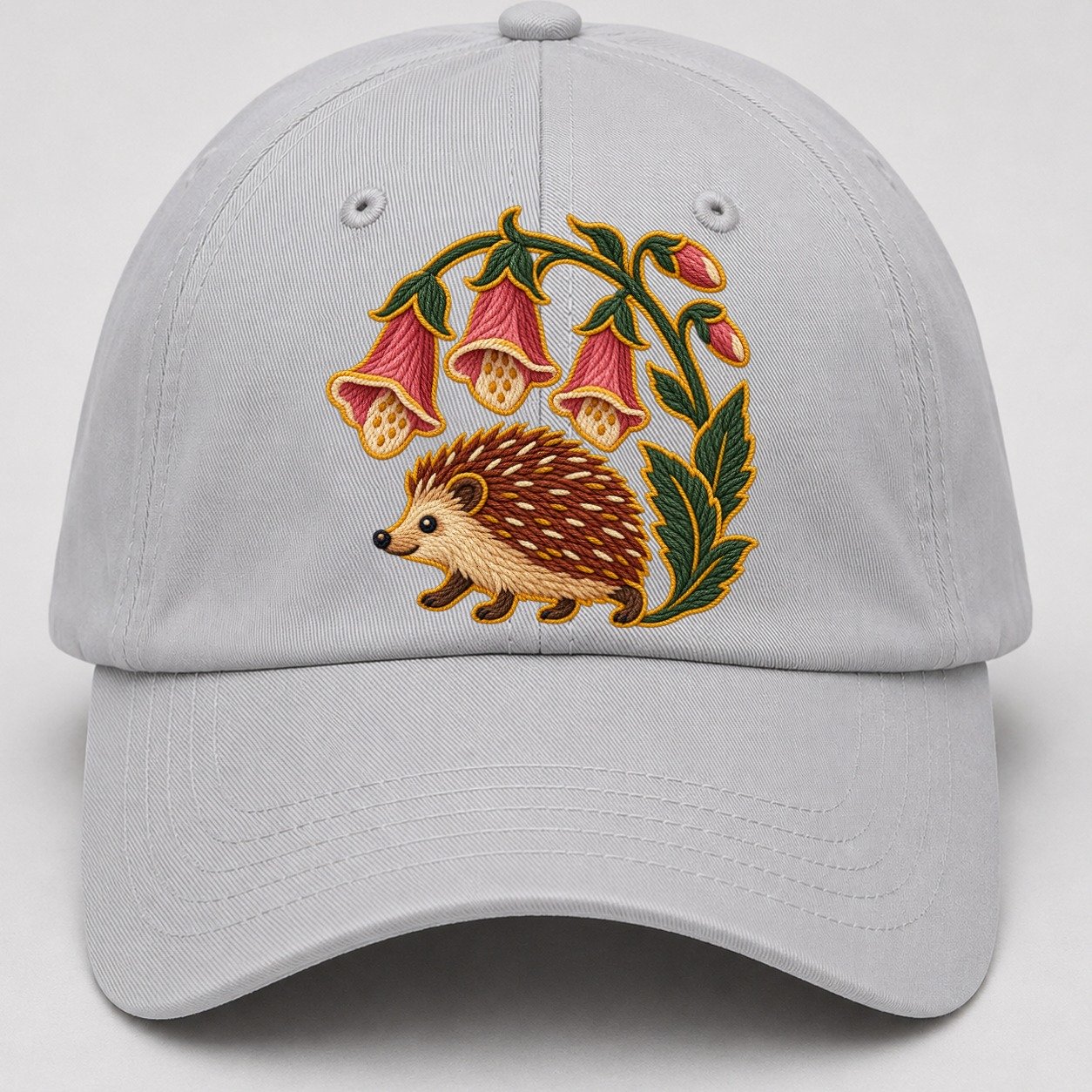 English Foxglove And Hedgehog Uk Culture Heritage Baseball Cap – Light Gray
