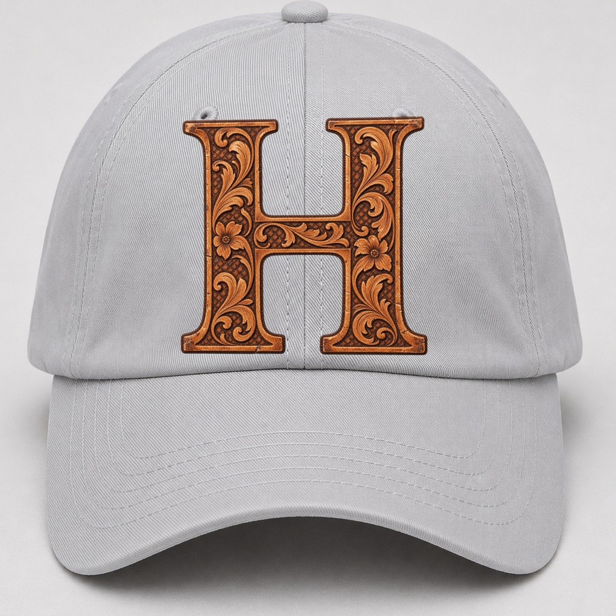 Tooled Leather H Monogram Baseball Cap – Light Gray