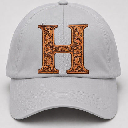 Tooled Leather H Monogram Baseball Cap – Light Gray