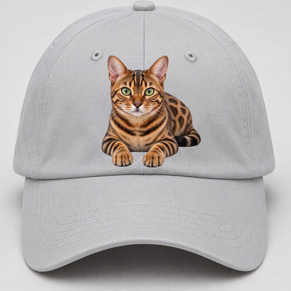 Bengal Reclining Paws Forward Realistic Cat Portrait Baseball Cap – Light Gray