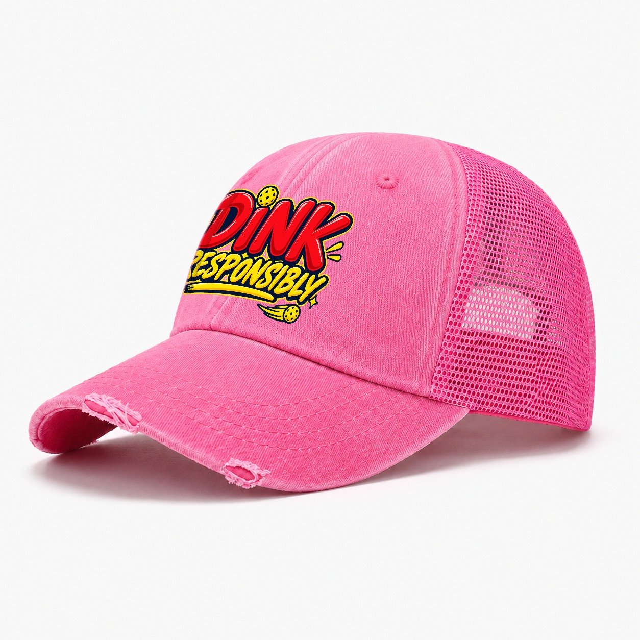 Dink Responsibly Pickleball Life Washed Trucker Hat – Rose