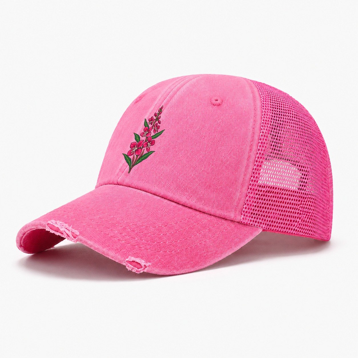Yukon Fireweed Spike Canada Cultural Icons Washed Trucker Hat – Rose