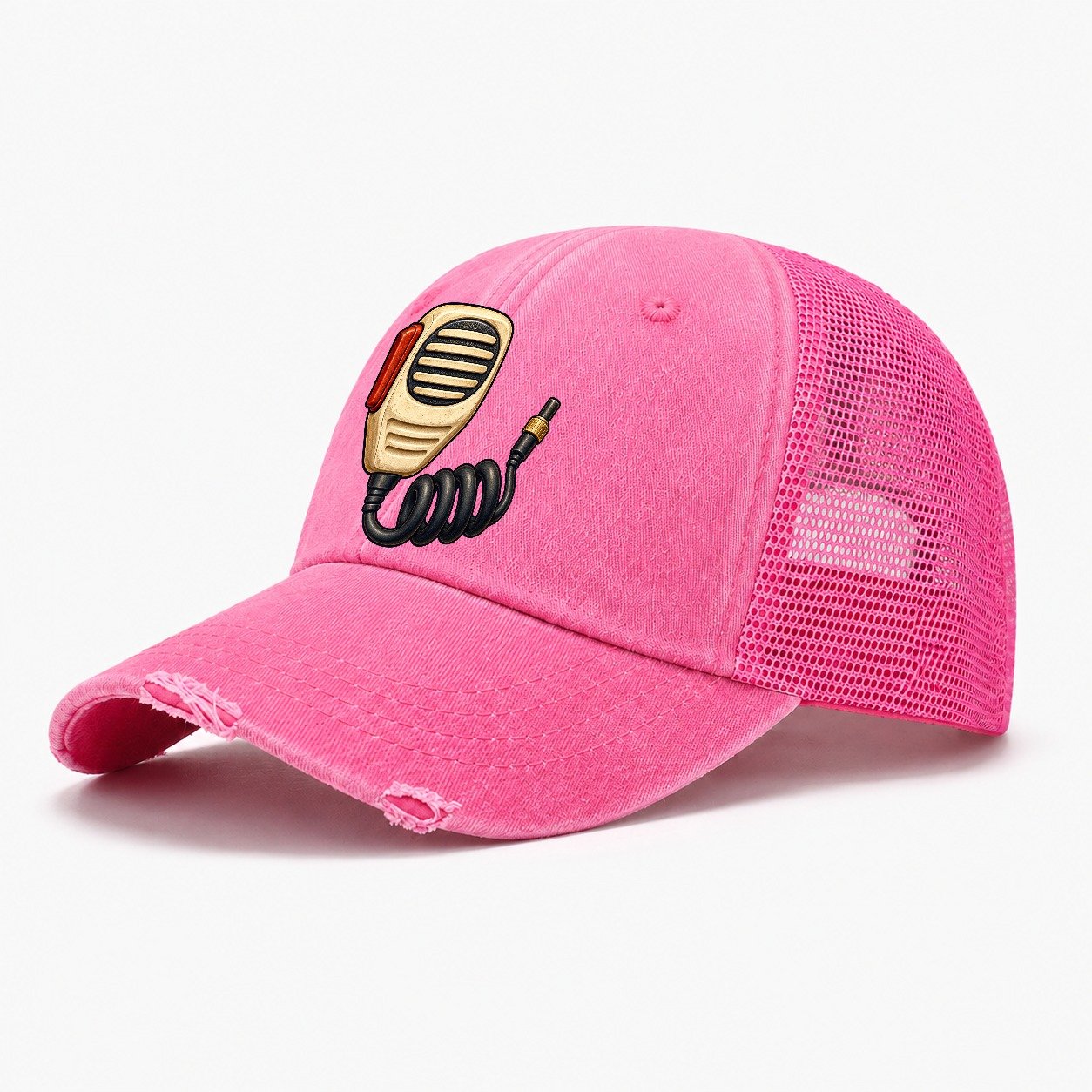 Hand Mic And Coiled Cord Amateur Radio Washed Trucker Hat – Rose