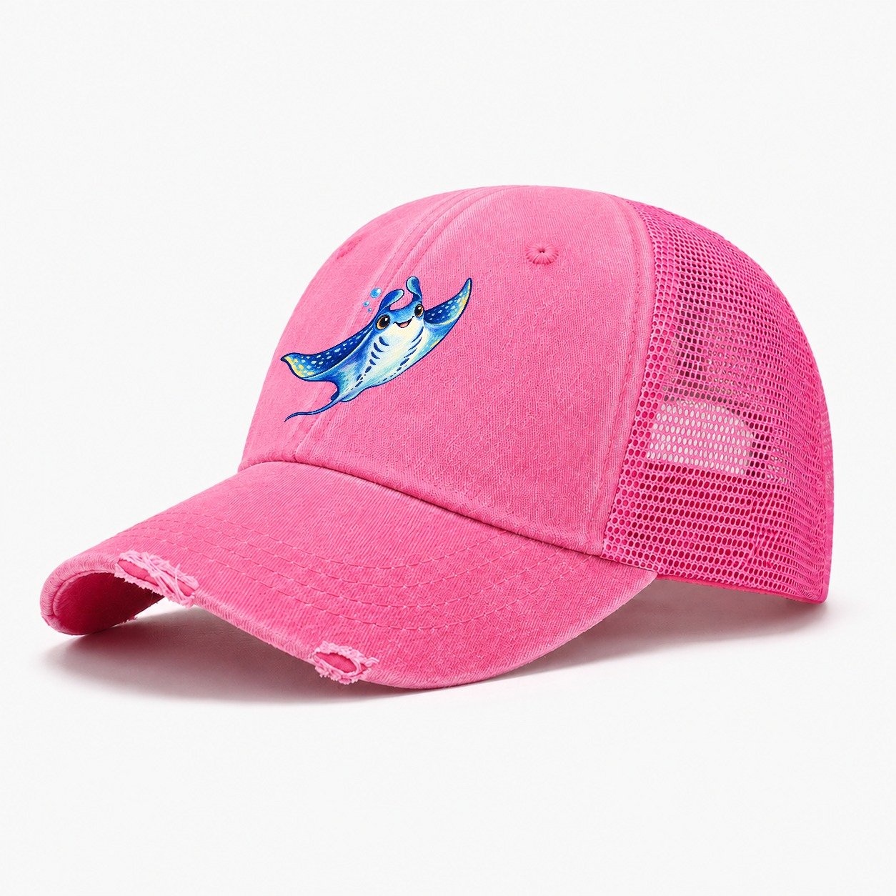 Manta Ray Upward Glide Sea Sprite Washed Trucker Hat – Rose
