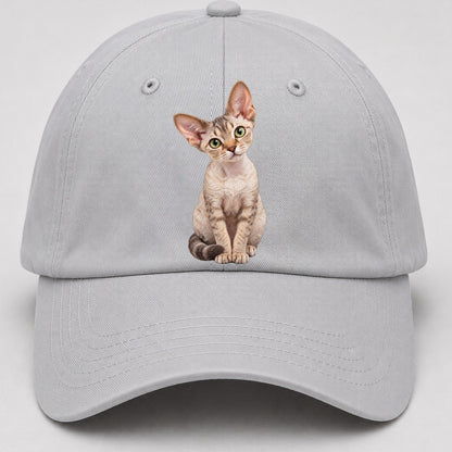 Devon Rex Seated Portrait Realistic Cat Portrait Baseball Cap – Light Gray