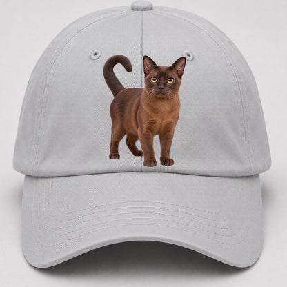 Burmese Standing Three Quarter Realistic Cat Portrait Baseball Cap – Light Gray