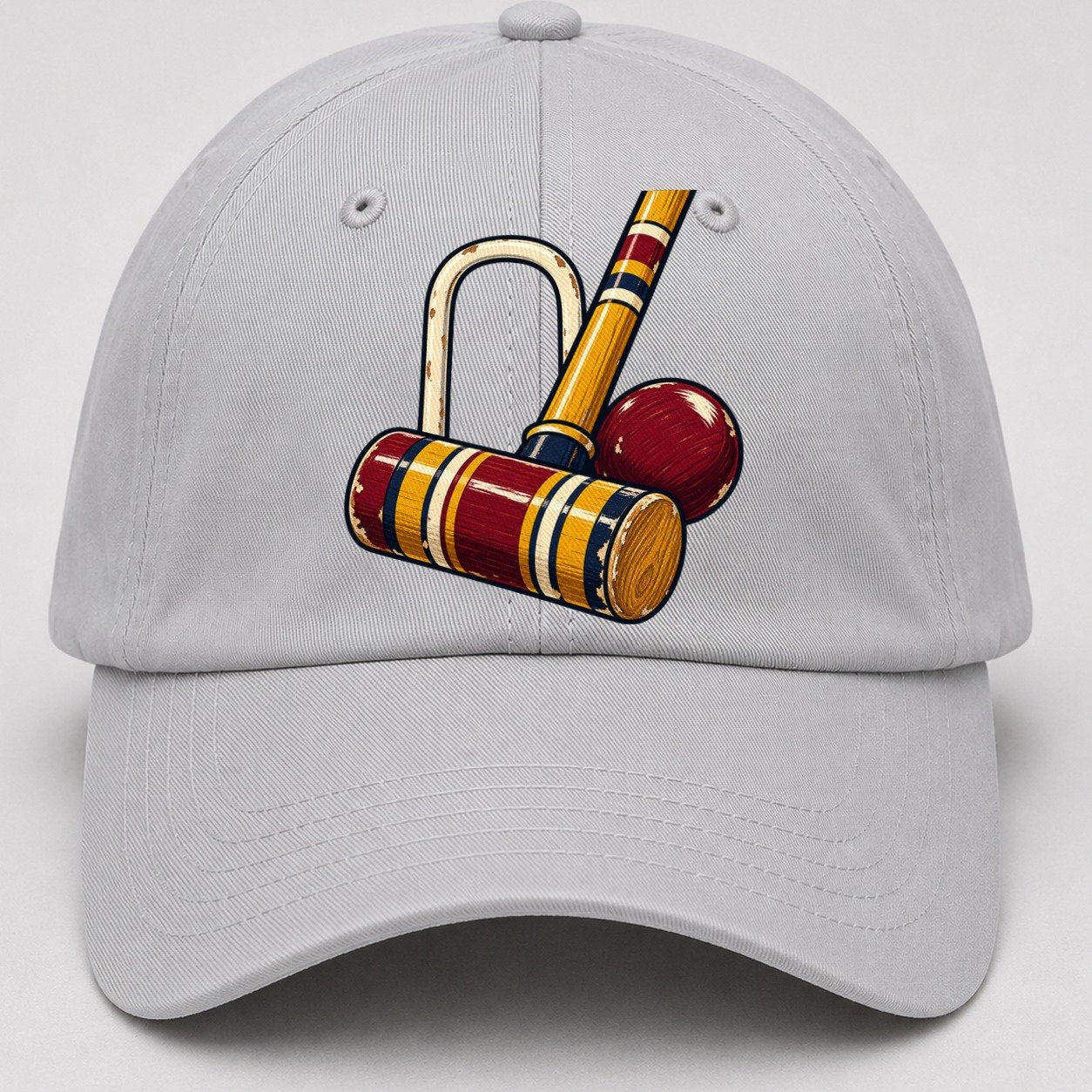 Croquet Mallet Hoop And Burgundy Ball Uk Culture Heritage Baseball Cap – Light Gray