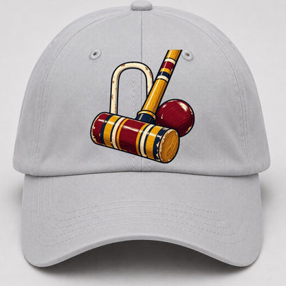 Croquet Mallet Hoop And Burgundy Ball Uk Culture Heritage Baseball Cap – Light Gray