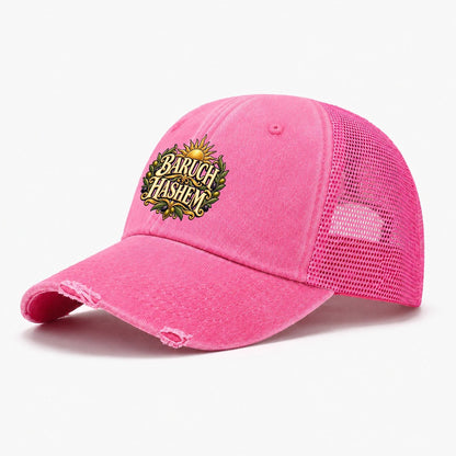 Baruch Hashem Sunlit Letters Everyday Originals Washed Trucker Hat – Rose
