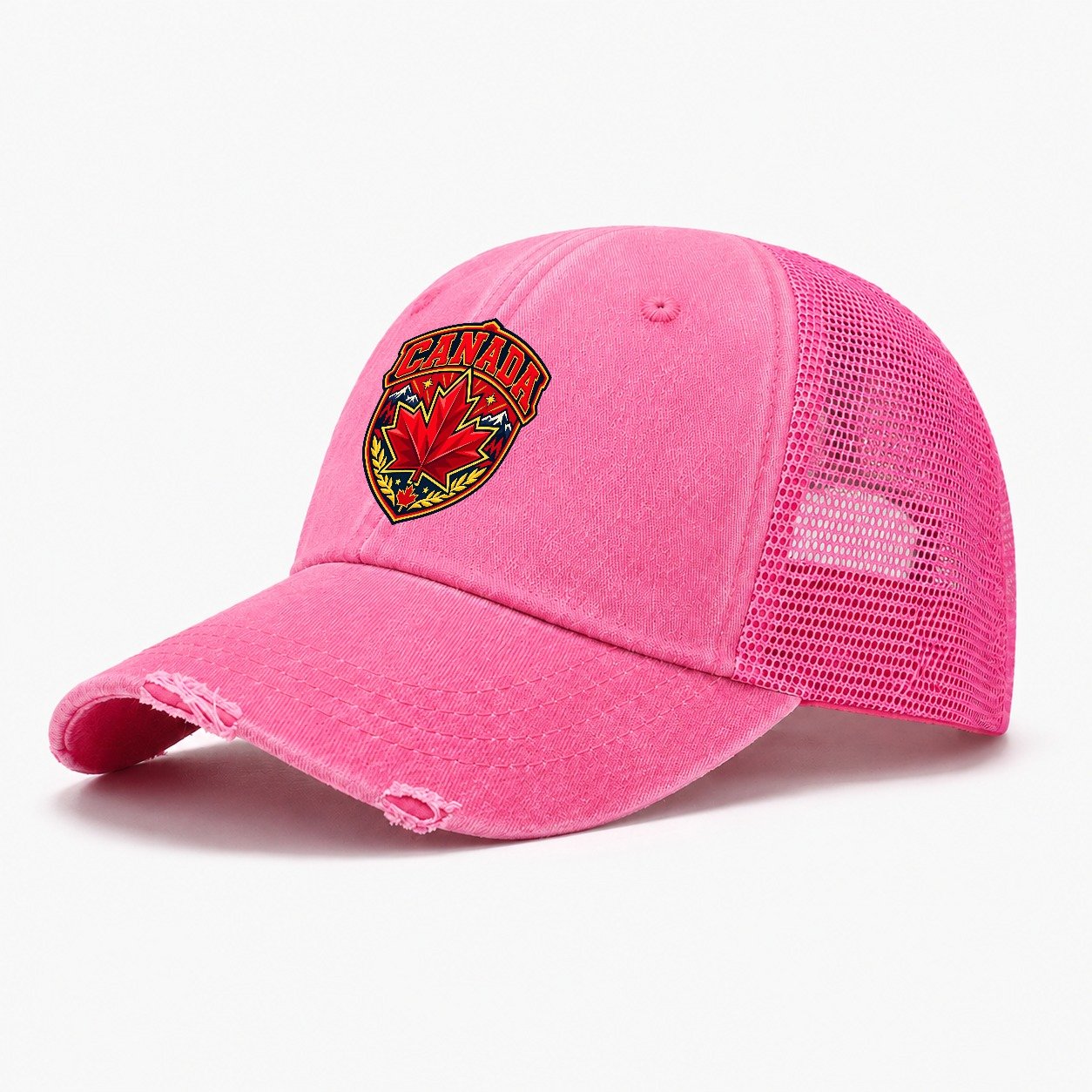 Canada Retro Badge Country Logos Washed Trucker Hat – Rose