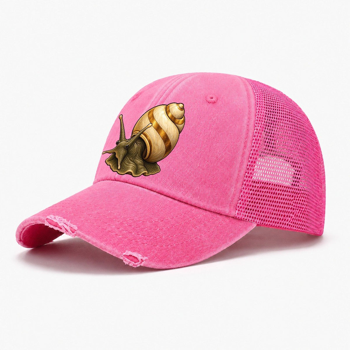 Mystery Snail Portrait Aquarium Keeping Washed Trucker Hat – Rose