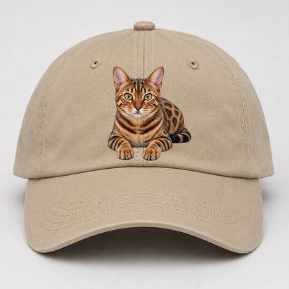 Bengal Reclining Paws Forward Realistic Cat Portrait Baseball Cap – Khaki