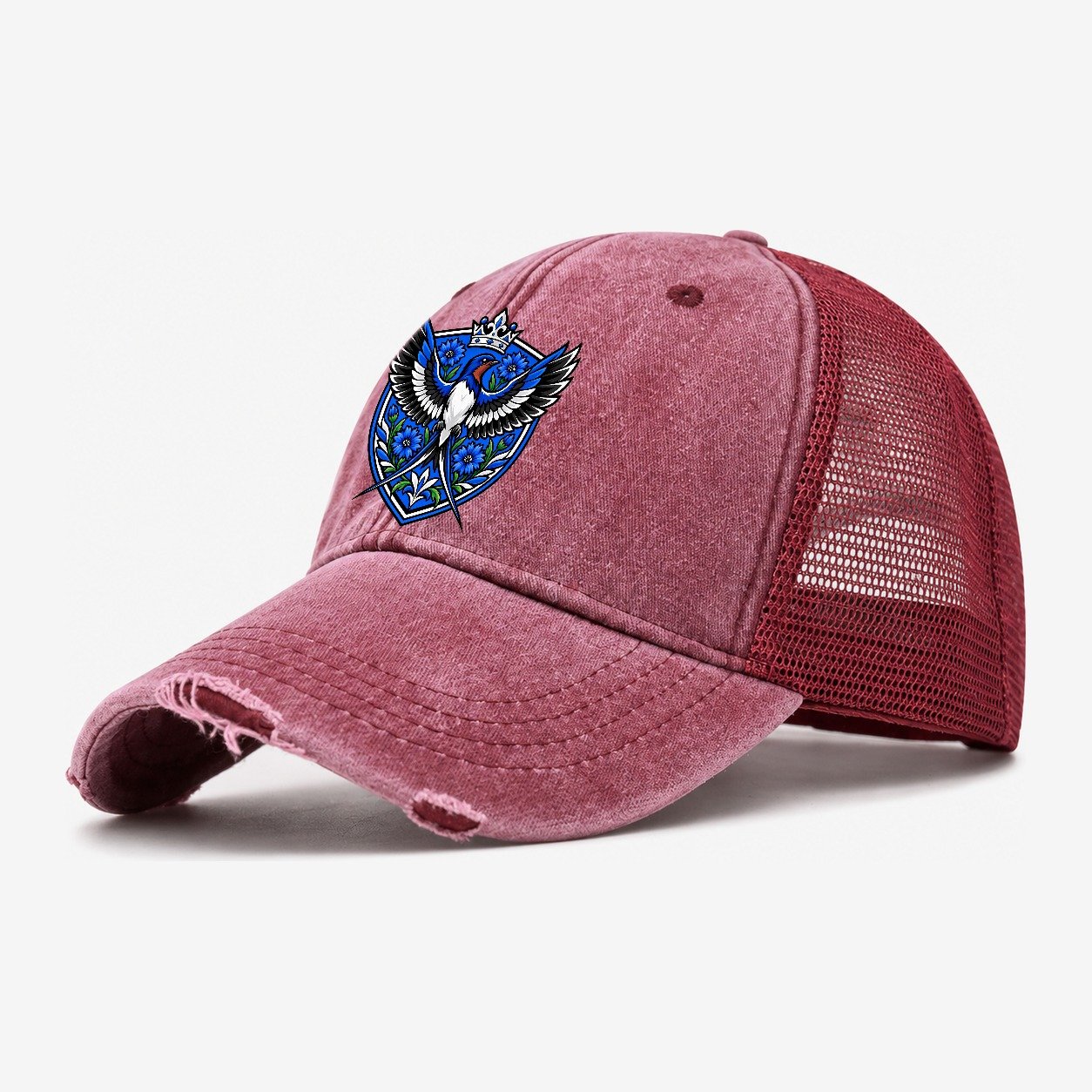 Estonia Heraldic Crest Country Logos Washed Trucker Hat – Wine Red