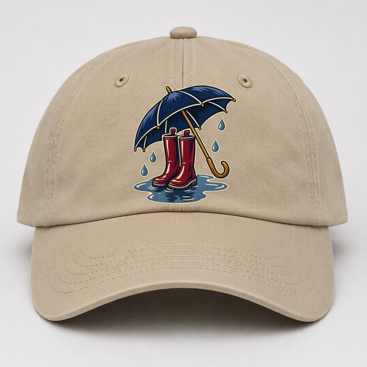 Rainy Day Umbrella And Wellington Boots Uk Culture Heritage Baseball Cap – Khaki
