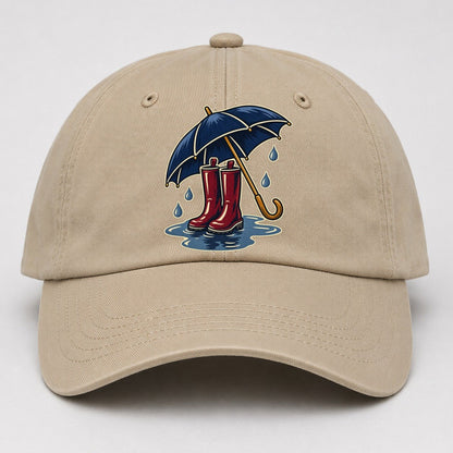Rainy Day Umbrella And Wellington Boots Uk Culture Heritage Baseball Cap – Khaki