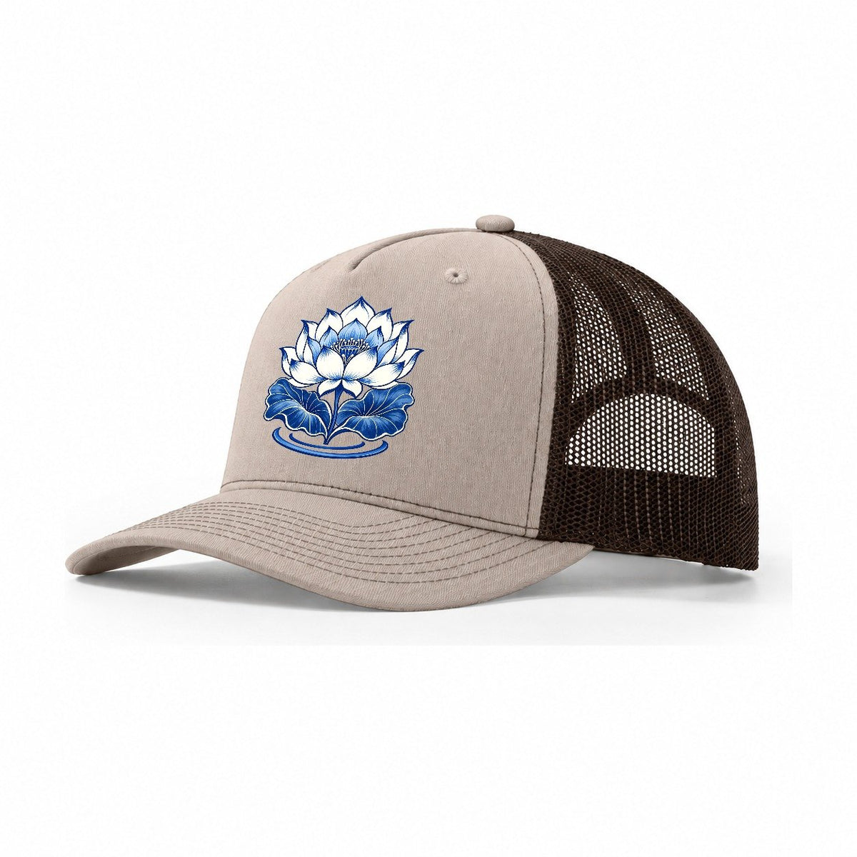 Lotus In Blue Quiet Wards Heritage Trucker Hat – Khaki Brown