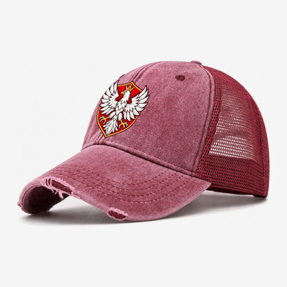 Poland Minimal Emblem Country Logos Washed Trucker Hat – Wine Red