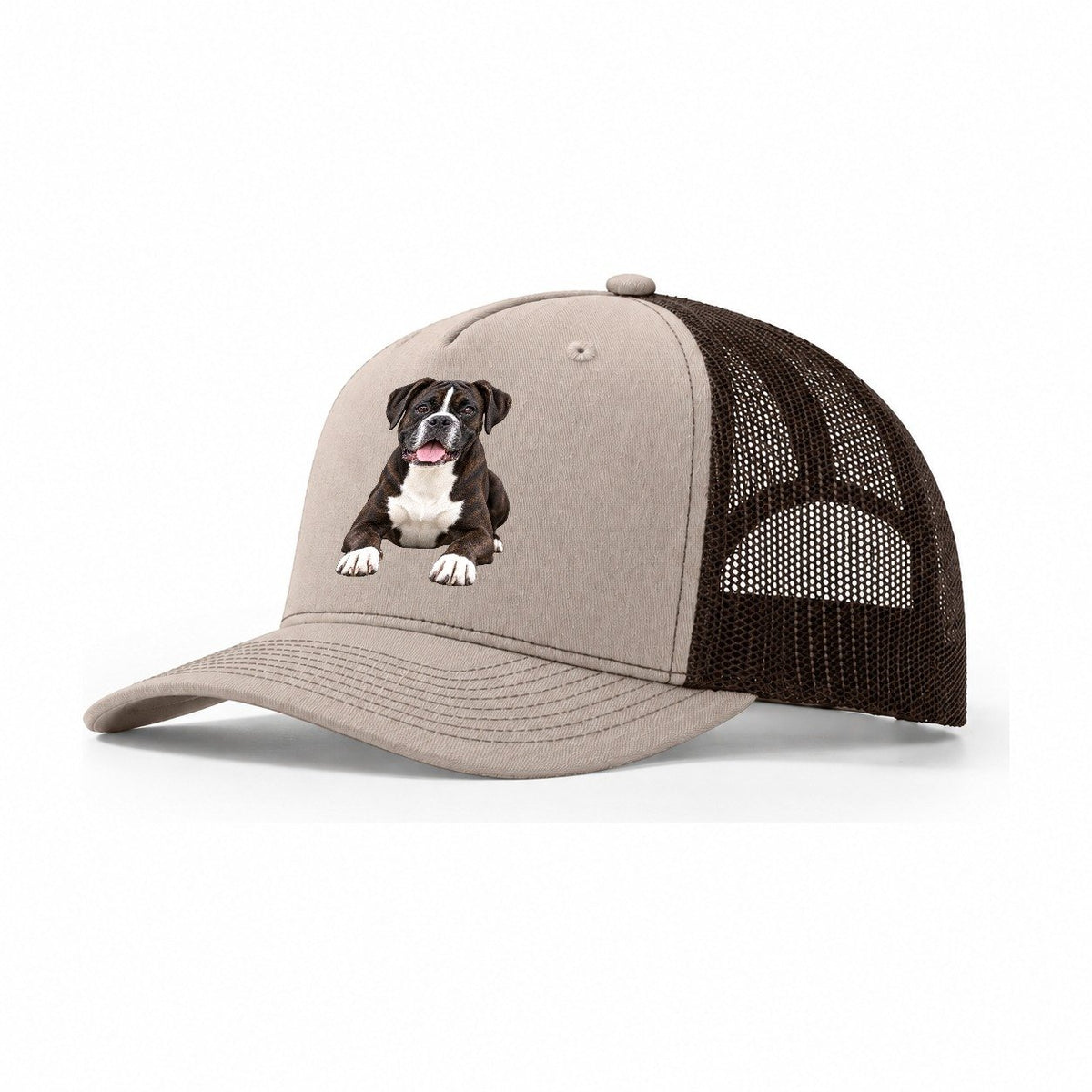 Black Reverse Brindle Boxer Trucker Hat – Khaki Brown