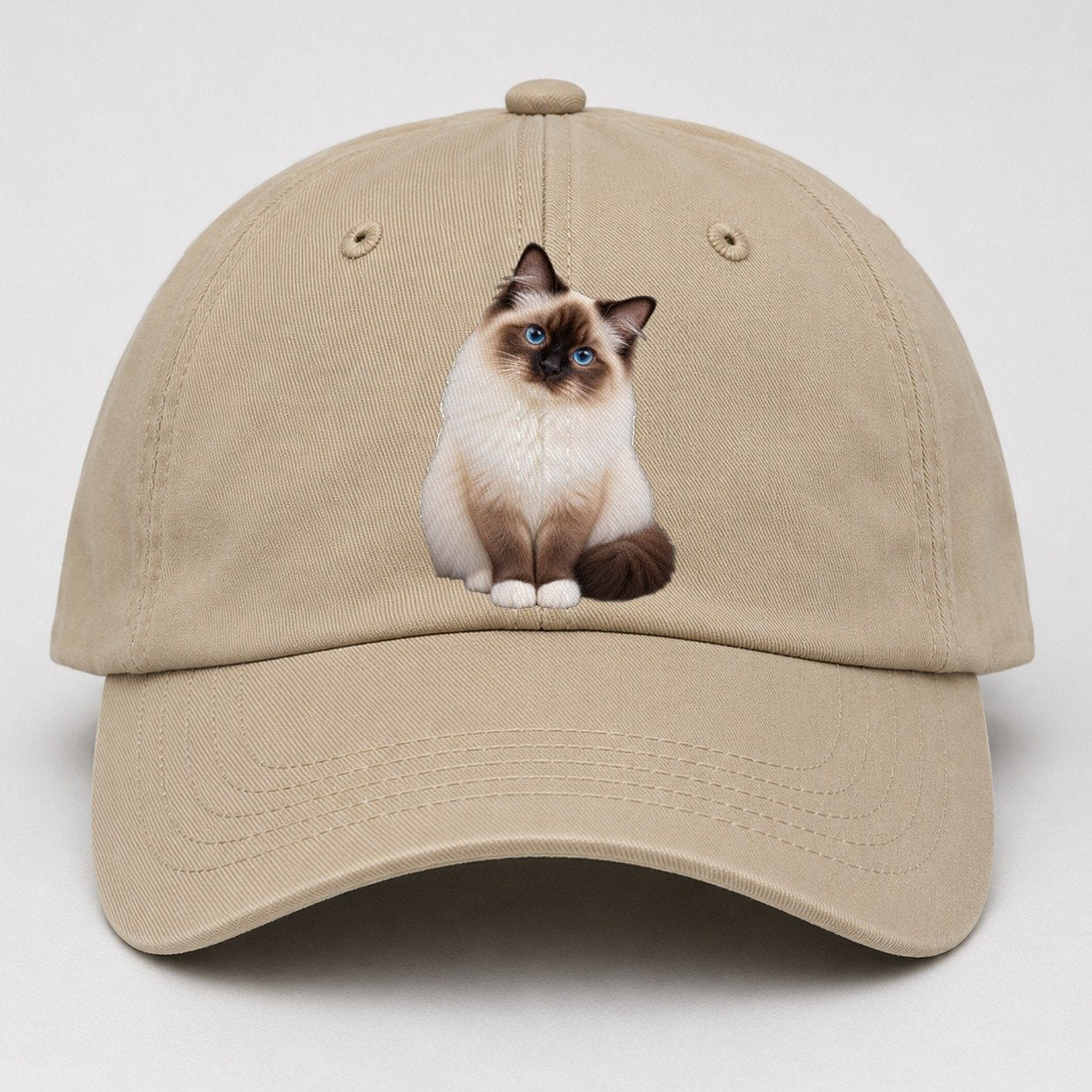 Birman Seated Portrait Realistic Cat Portrait Baseball Cap – Khaki