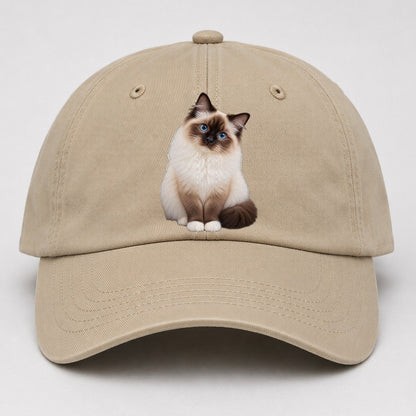 Birman Seated Portrait Realistic Cat Portrait Baseball Cap – Khaki