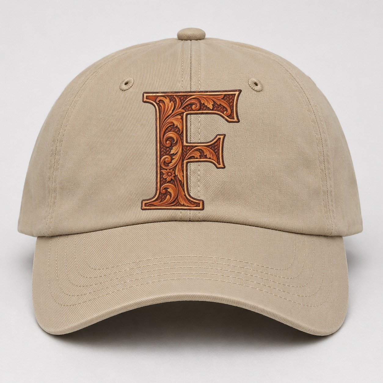 Tooled Leather F Monogram Baseball Cap – Khaki