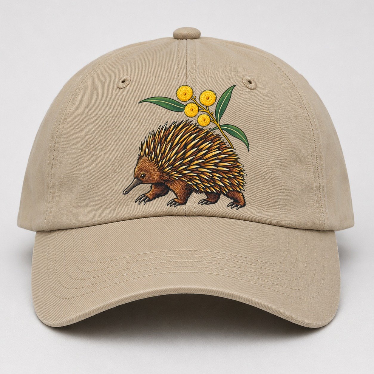 Short Beaked Echidna And Golden Wattle Australia Cultural Icons Baseball Cap – Khaki