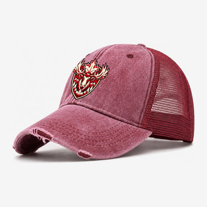 Canada Minimal Emblem Country Logos Washed Trucker Hat – Wine Red