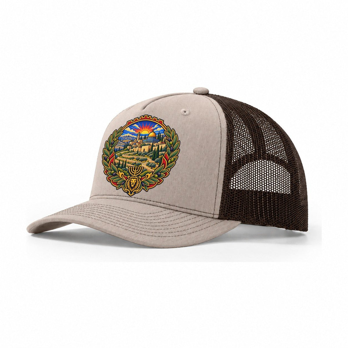 Judean Hills Terraces Jerusalem Trucker Hat – Khaki Brown