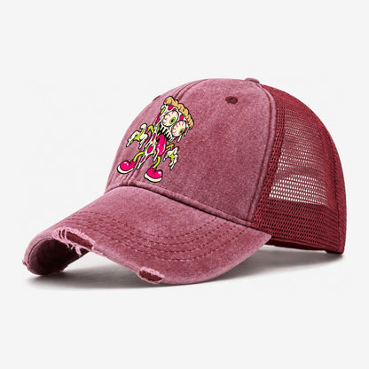 Bug Eyed Pizza Slice Crazy Styles Washed Trucker Hat – Wine Red