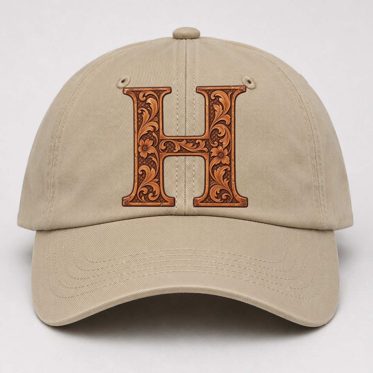 Tooled Leather H Monogram Baseball Cap – Khaki