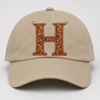 Tooled Leather H Monogram Baseball Cap – Khaki
