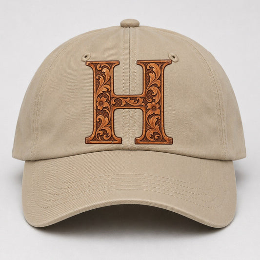 Tooled Leather H Monogram Baseball Cap – Khaki