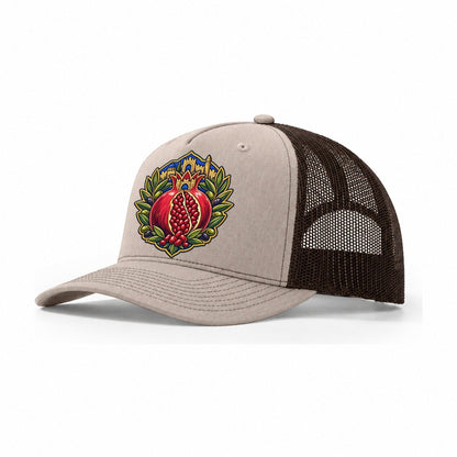 Pomegranate Emblem Jerusalem Trucker Hat – Khaki Brown