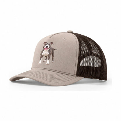 Pit Bull Terrier Standing Top Breeds Trucker Hat – Khaki Brown