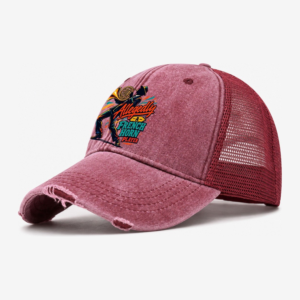 Allegedly A French Horn Player Music Instruments Washed Trucker Hat – Wine Red