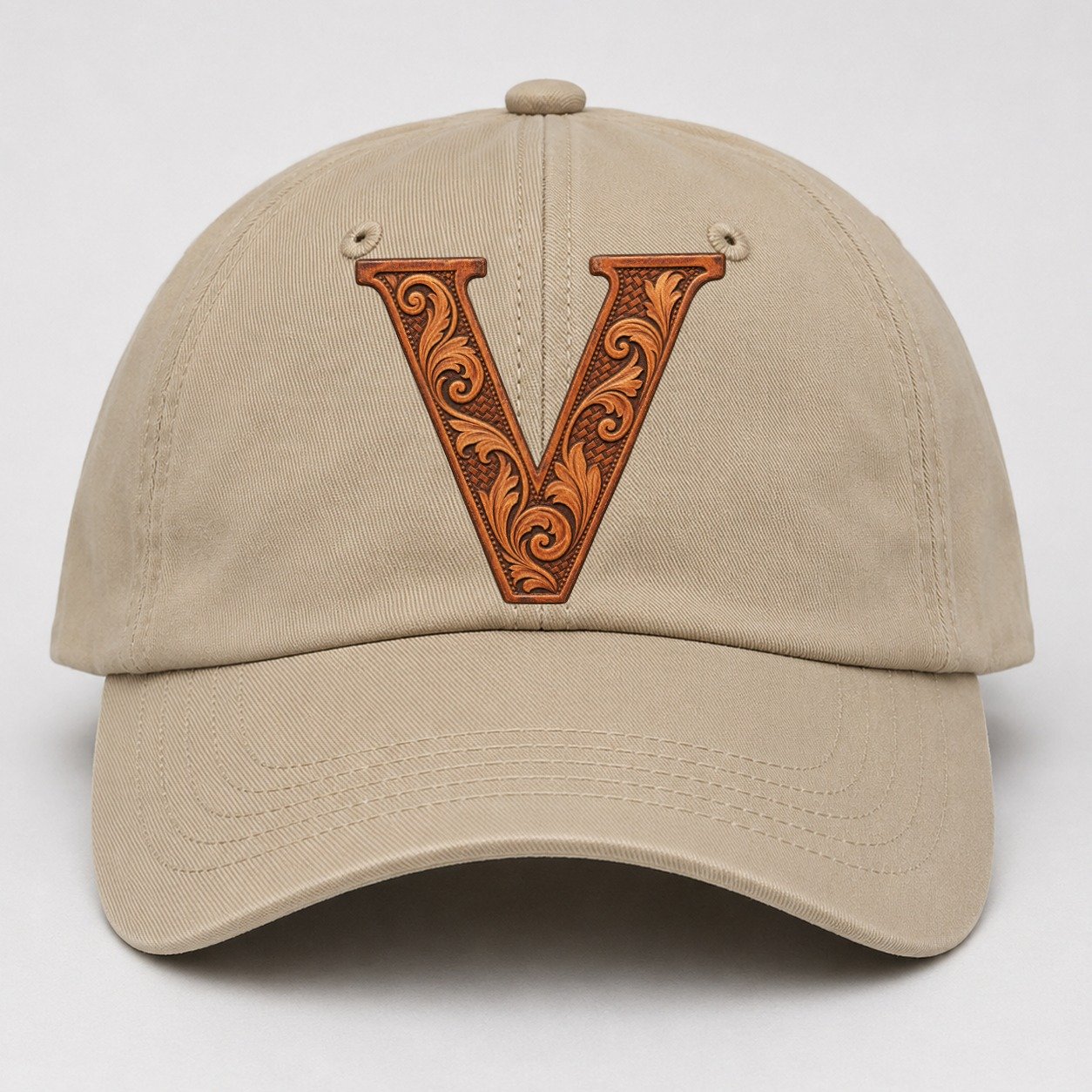 Tooled Leather V Monogram Baseball Cap – Khaki