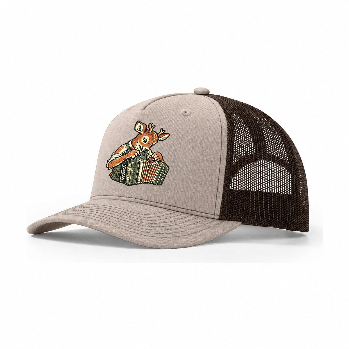 Deer Accordion Repairer Sundown Familiars Trucker Hat – Khaki Brown