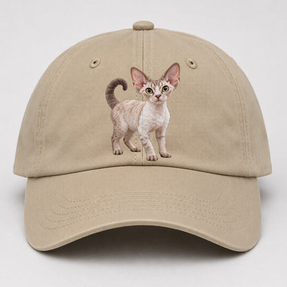 Devon Rex Standing Three Quarter Realistic Cat Portrait Baseball Cap – Khaki